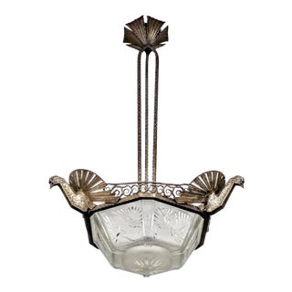 French Art Deco Pendent Chandelier Signed by Muller Ferers Lunneville For Sale