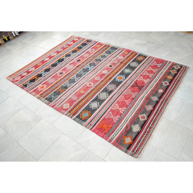 Red 1960s Hand Woven Turkish Kilim Colorful Flat Weave Area Rug For Sale - Image 8 of 13
