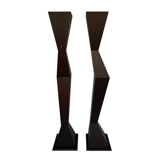 Late 20th Century Italian Postmodern Style Geometric Architectural Column / Pillar Torchiere Floor Lamps - a Pair For Sale - Image 4 of 10