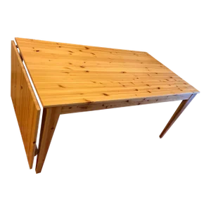 Modern Swedish Pine Farmhouse Drop-Leaf Dining Table