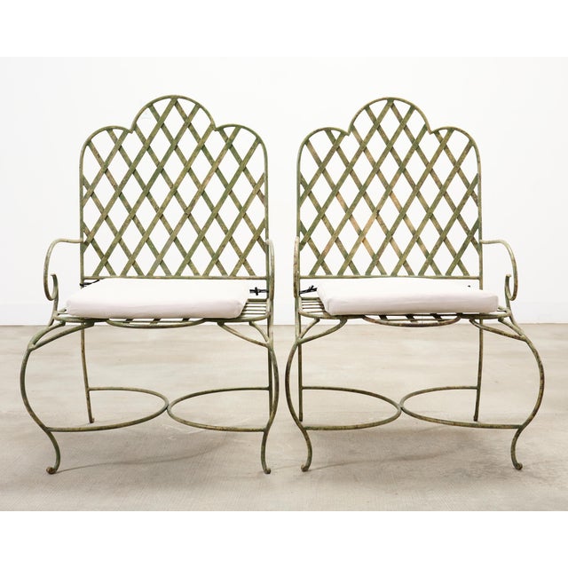 Late 20th Century Set of Four Rose Tarlow Style Iron Lattice Garden Chairs For Sale - Image 5 of 18