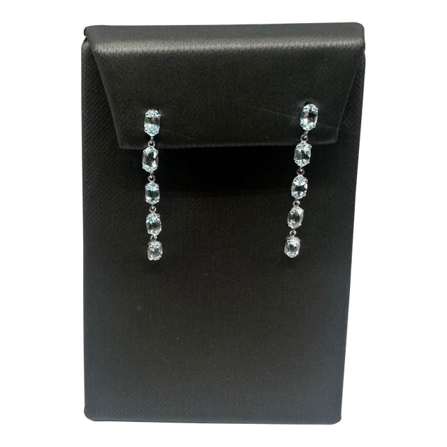 Aquamarine Drop Earrings in Platinum - 2.08ctw Oval Aquamarine, 1.6g, Pt900, A Pair For Sale