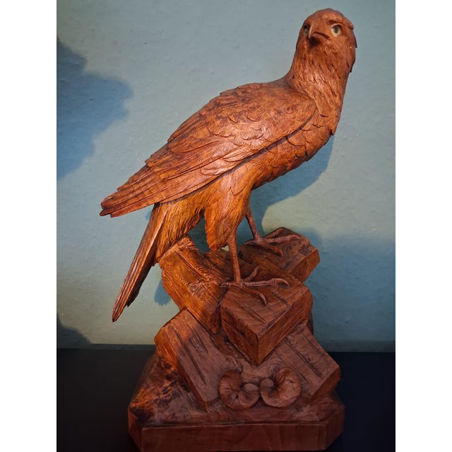 Wood Brienz Swiss Woodcarvers, Eagle Sculpture, 1920s, Glass and Wood For Sale - Image 7 of 18