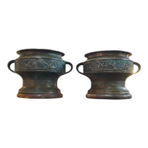 Early 20th Century Chinese Bronze Buddhist Brazier / Jardiniere - A Pair