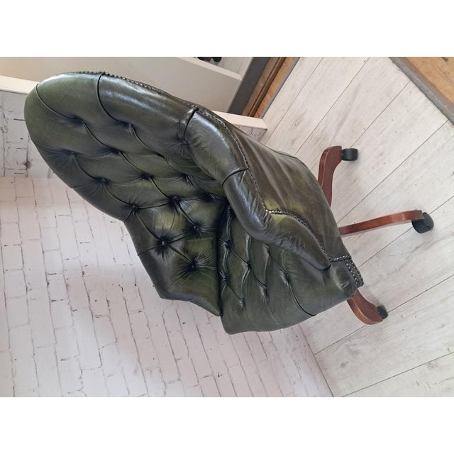 Vintage Chesterfield Style Chair in Green Leather, 1980s For Sale - Image 14 of 18