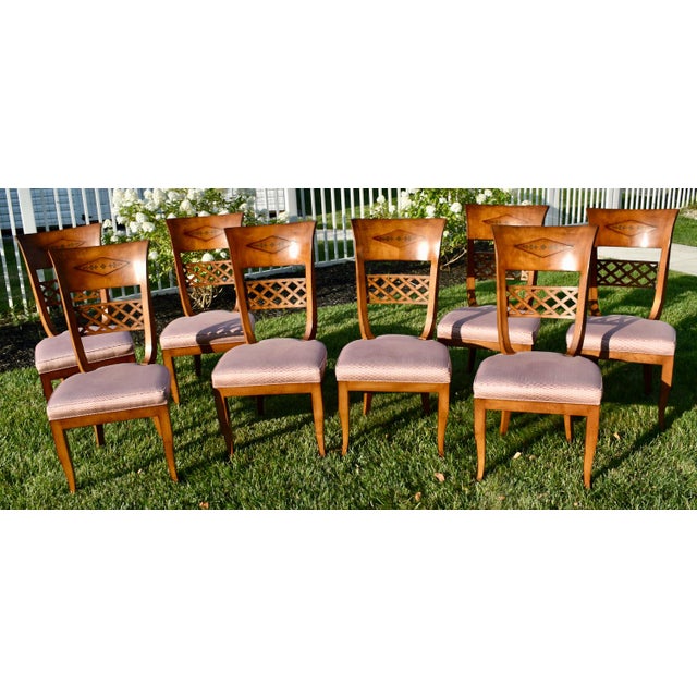 Vintage Brass Inlay Chairs Vintage Italian Regency Style Dining Chairs Set of 8 For Sale - Image 13 of 18
