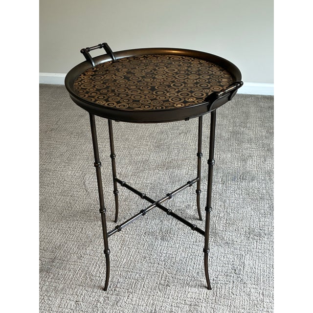 Late 20th Century Late 20th Century Hollywood Regency Round Cocktail Tray Top Accent Table With Faux Bamboo Base For Sale - Image 5 of 9