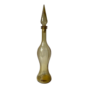 Vintage Empoli Italian Paneled Amber/Yellow Genie Bottle With Stopper