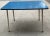 Love this “I love Lucy” dining table with a blue enamel top and white painted metal legs