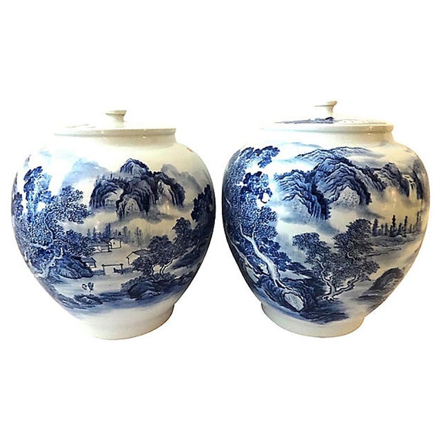 Big Chinoiserie Black & White Ginger Jars a Pair Chairish