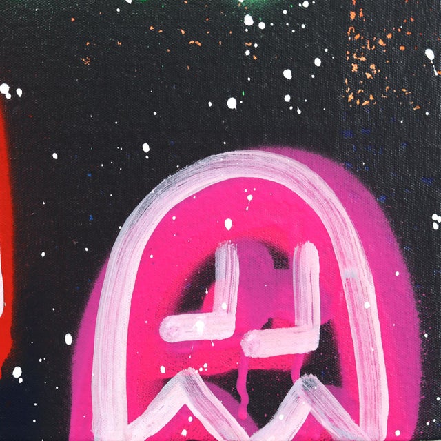 Textile City Nights - Retro Pacman Inspired Mixed Media Graffiti Artwork on Canvas by Amber Goldhammer For Sale - Image 7 of 9