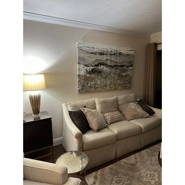 English Sherrill Furniture Custom Upholstered Sofa in Cream Linen For Sale - Image 3 of 10