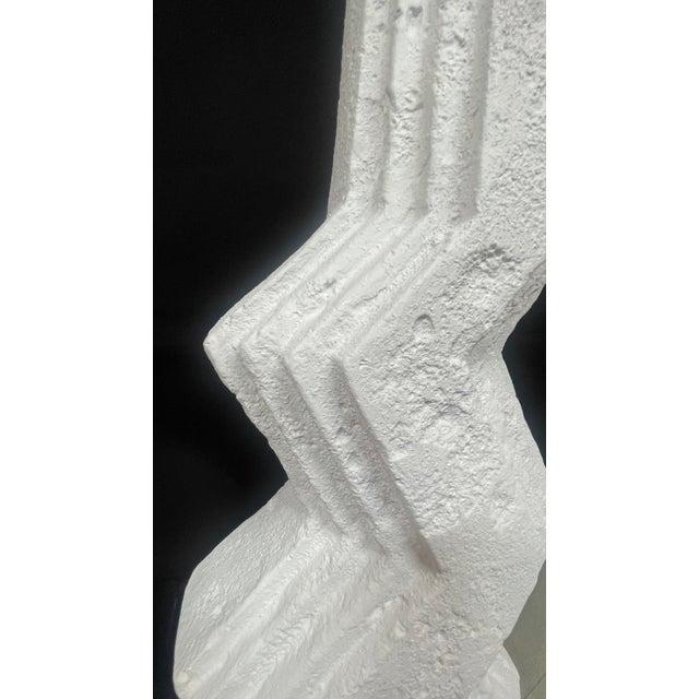 Sculpture Materials 1980's Post Modern White Zig Zag Plaster Lamps by Ziggurat - A Pair For Sale - Image 7 of 12