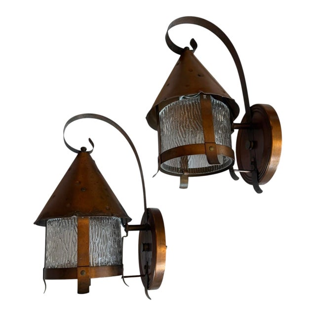 Early 20th Century Arts and Crafts Hammered Copper Outdoor Wall Sconces With Original Patina - a Pair For Sale - Image 10 of 12