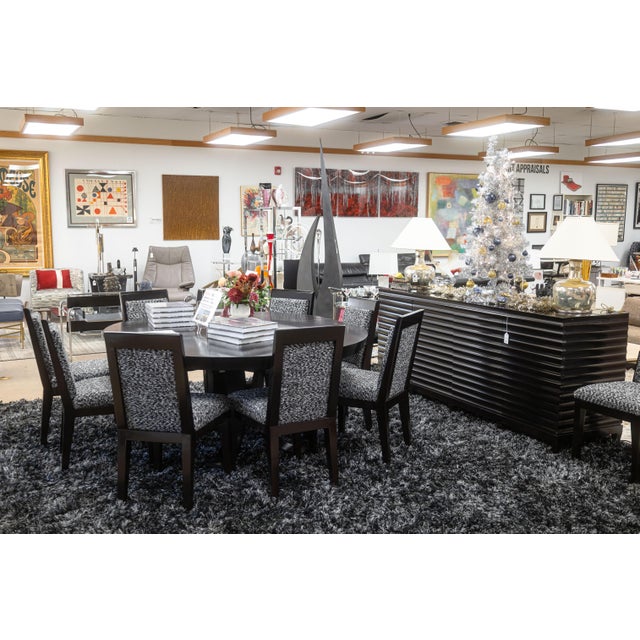 Textile Barbara Barry for Baker Set of 10 Lacquered Black & White Fabric Dining Chairs For Sale - Image 7 of 11