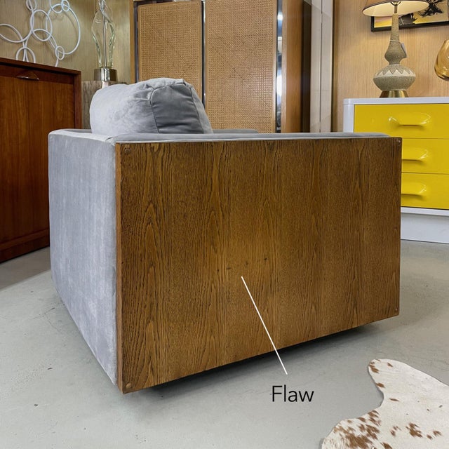 Restored 1970s Milo Baughman Style Gray Cube Chair With Wood Sides For Sale - Image 11 of 11