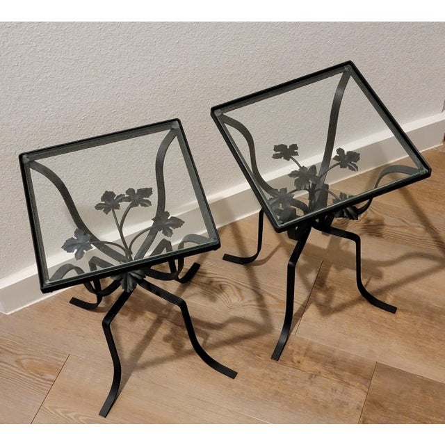 Metal 1960s MCM John Salterini Style Wrought Iron Ivy Leaf Side Tables, Pair, Indoor/Outdoor Plant Stands For Sale - Image 7 of 9