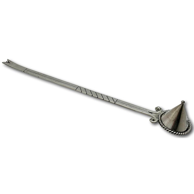 Mexican Rare Large Vintage 1940s Taxco Mexico Sterling Silver Candle Snuffer by Premier & Renowned Maker Hector Aguilar - 13 Inches Long For Sale - Image 3 of 18