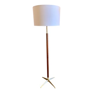 1950s Mahogany and Brass Floor Lamp With Four Star Base For Sale
