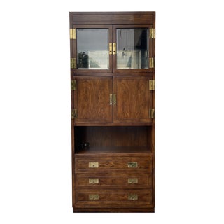 Henredon Scene One Campaign Oak Wall Unit/Etagere (A) For Sale