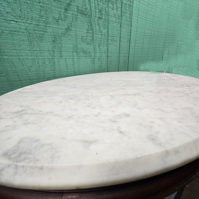 Brown Traditional Wooden Marble Top Side Table With Casters For Sale - Image 8 of 10