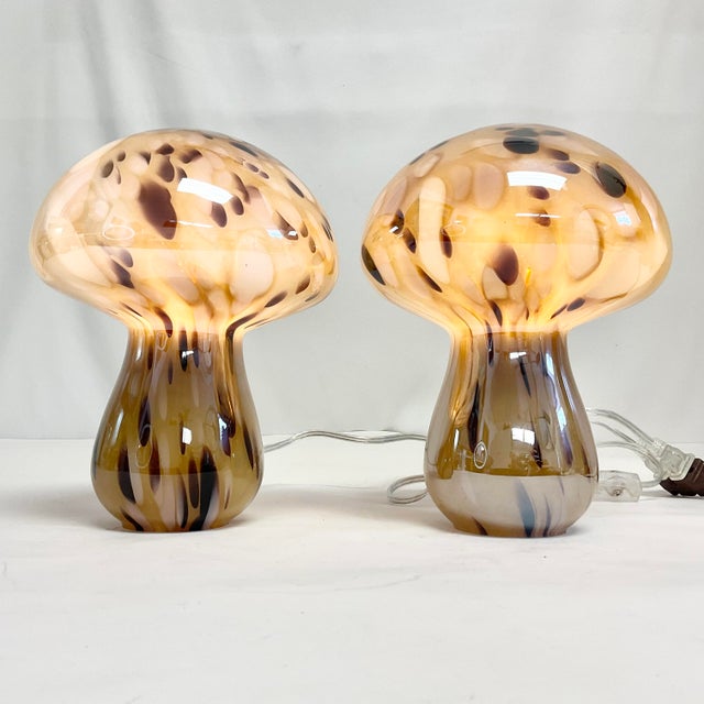 Vintage Italian Boho Chic Murano Hand Blown Vetri Mushroom Lamps - A Pair For Sale - Image 15 of 15