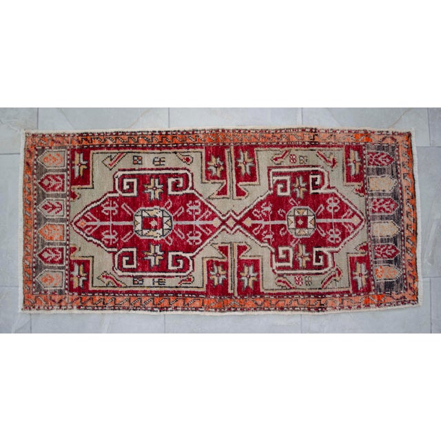 1960s Hand Knotted Door Mat, Entryway Rug, Bath Mat, Kitchen Decor, Small Rug, Turkish Rug - 1'10" X 3'11" For Sale - Image 5 of 7