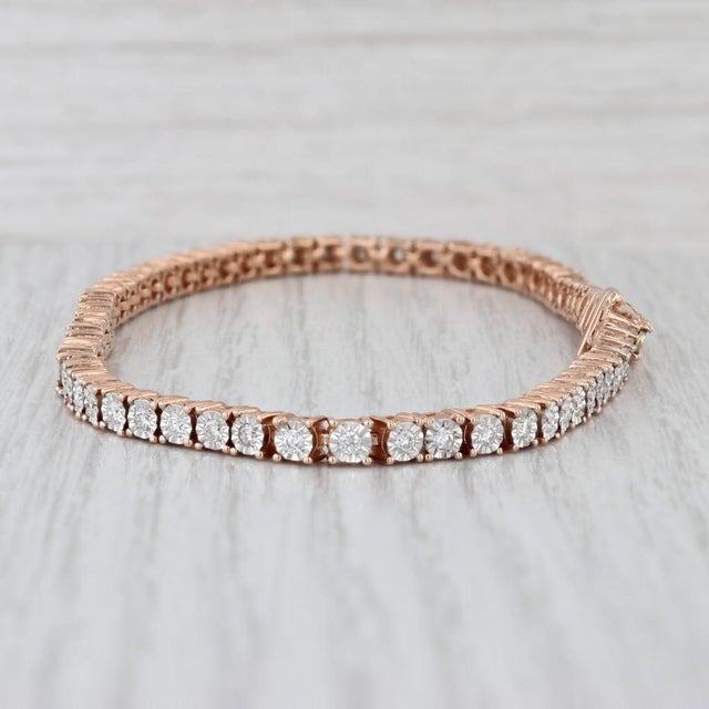 Modern 1.50ctw Diamond Tennis Bracelet 14k Rose Gold 9" 3.7mm For Sale - Image 3 of 7