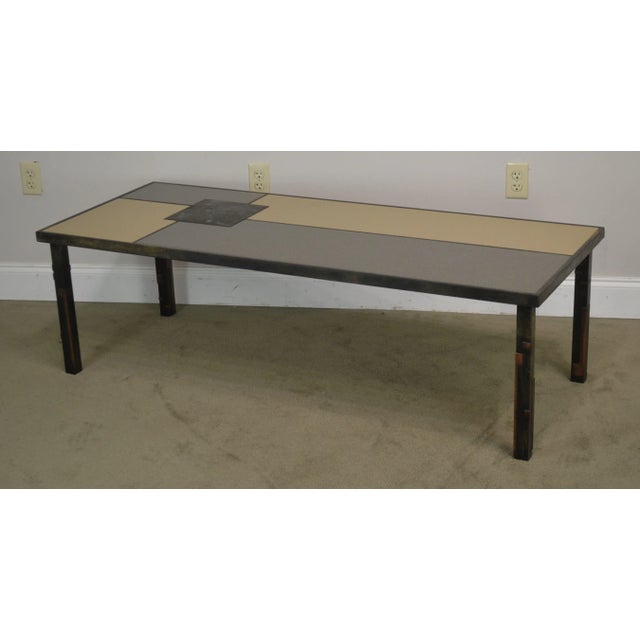 High Quality Hand Forged Artist Signed Custom Coffee Table with Inset Stone Tile Top RA Mathis 2003