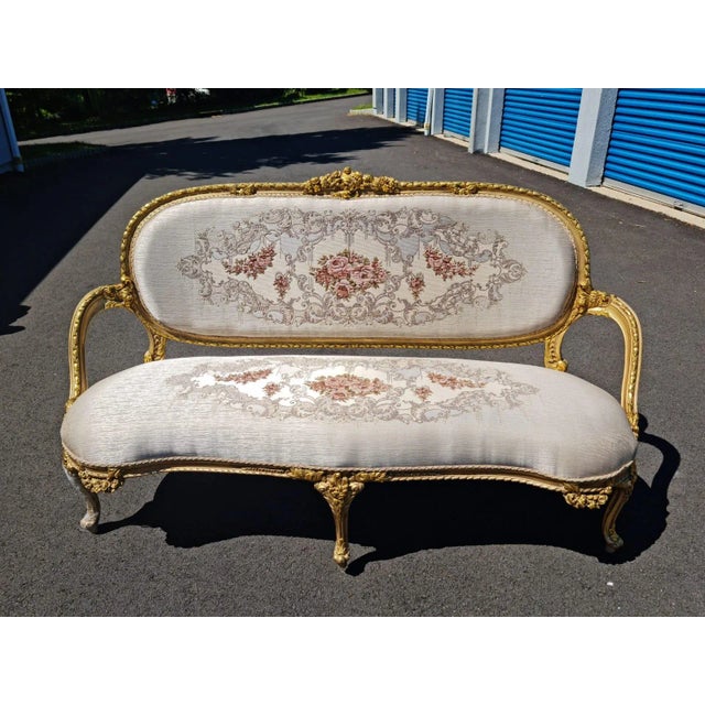 Gold Leaf French Style Victorian Settee/Sofa For Sale - Image 10 of 11
