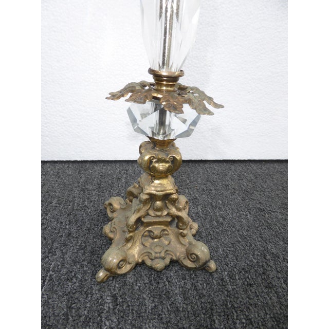 Metal French Provincial Candalabras Candle Holders W/ Crystals - a Pair For Sale - Image 7 of 13