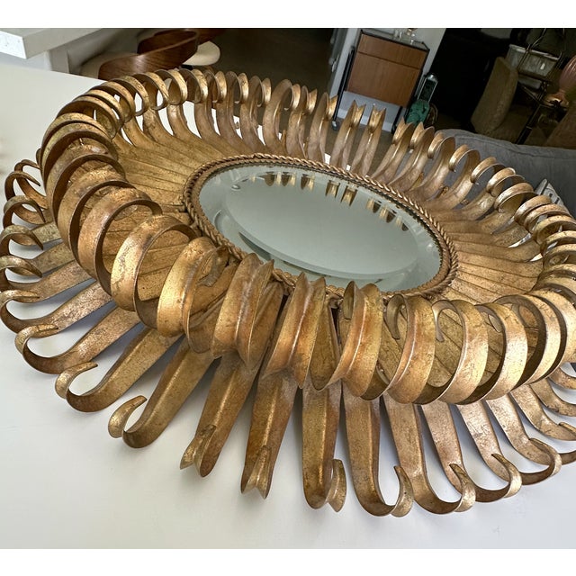 Pair Gilt Metal Eyelash Sunburst Convex Wall Mirrors For Sale - Image 14 of 18