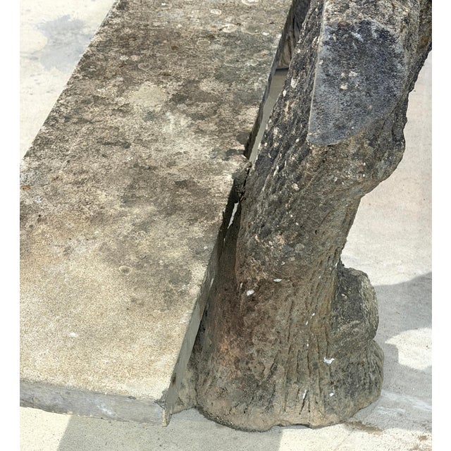 Stone Monumental French Faux Bois Cast Stone Bench Tree Trunk Supports, circa 1920s For Sale - Image 7 of 18