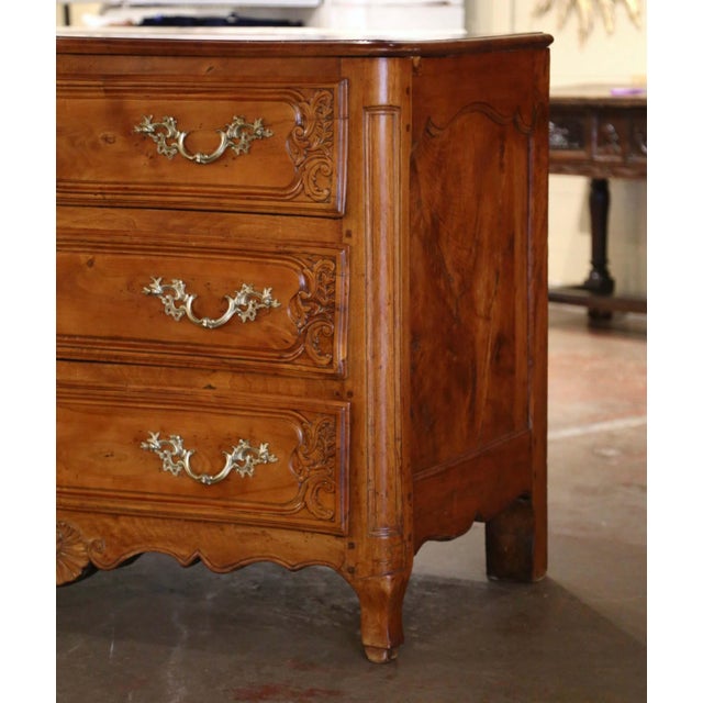 18th Century French Louis XV Carved Elm and Chestnut Three-Drawer Commode Chest For Sale - Image 4 of 11