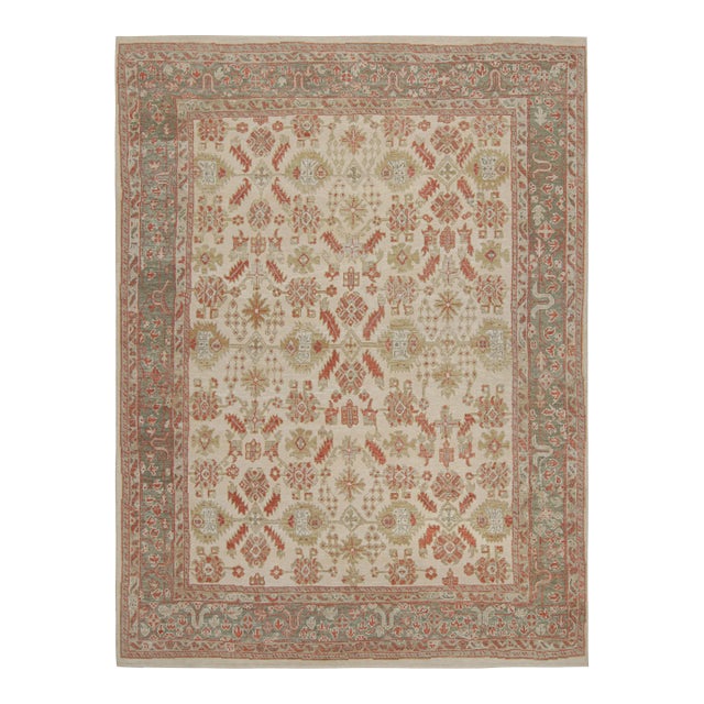 Rug & Kilim’s Oushak Style Rug in Beige-Brown and Red Floral Pattern For Sale