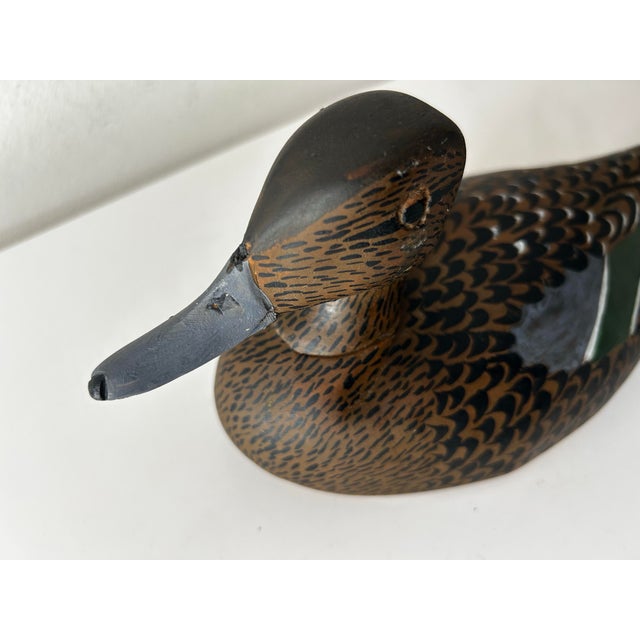 Wood Vintage Decorative Green-Winged Teal Hen Duck Decoy For Sale - Image 7 of 11