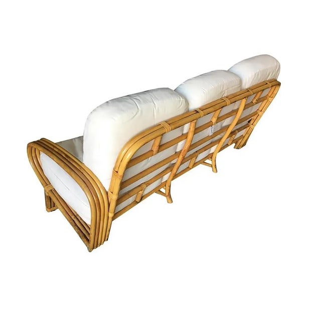 Restored 1950s Quad Pole "R" Arm 3 Seat Rattan Sofa For Sale In Los Angeles - Image 6 of 10