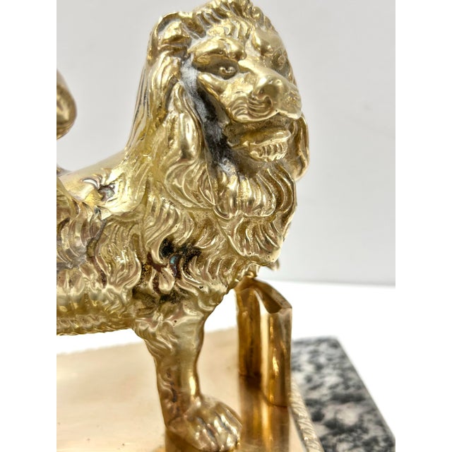 Vintage Brass Winged Lion Sculpture on Marble Base For Sale - Image 10 of 12