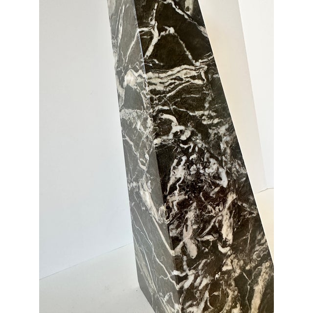Modern Mid 20th Century Large Nero Marquina Marble Obelisk Sculpture | Black & White Veined Stone Decor, 18” For Sale - Image 3 of 11