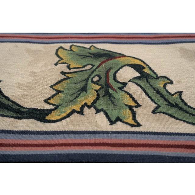 Ivory 9x12 Vintage Aubusson Flat Weave Wool Rug, Ivory Garden Blossom For Sale - Image 8 of 12
