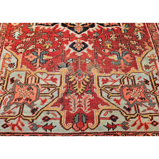 Antique Heriz Serapi Rug, Hand-Knotted Wool, Geometric Pattern, Brick-Red & Blue, 5x7 For Sale - Image 16 of 18