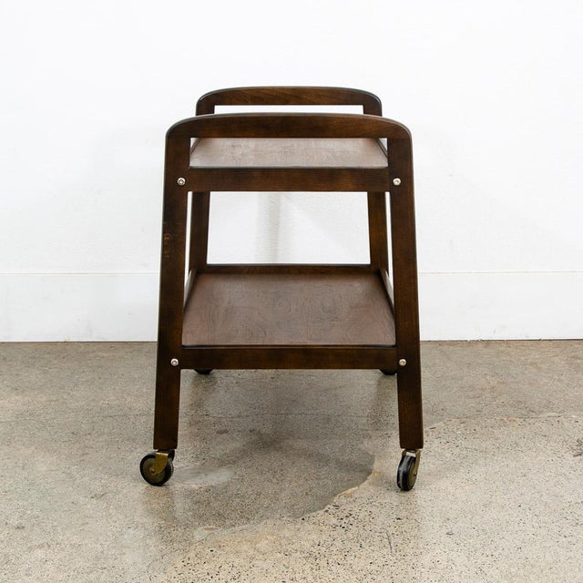 1960s Mid Century Modern Serving Cart Trolley Wood Rolling Bar Walnut Serving For Sale - Image 10 of 12