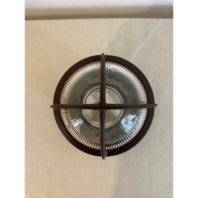 Vintage Industrial Caged Bulkhead Ceiling Light with Ribbed Glass, 1970s For Sale - Image 6 of 14