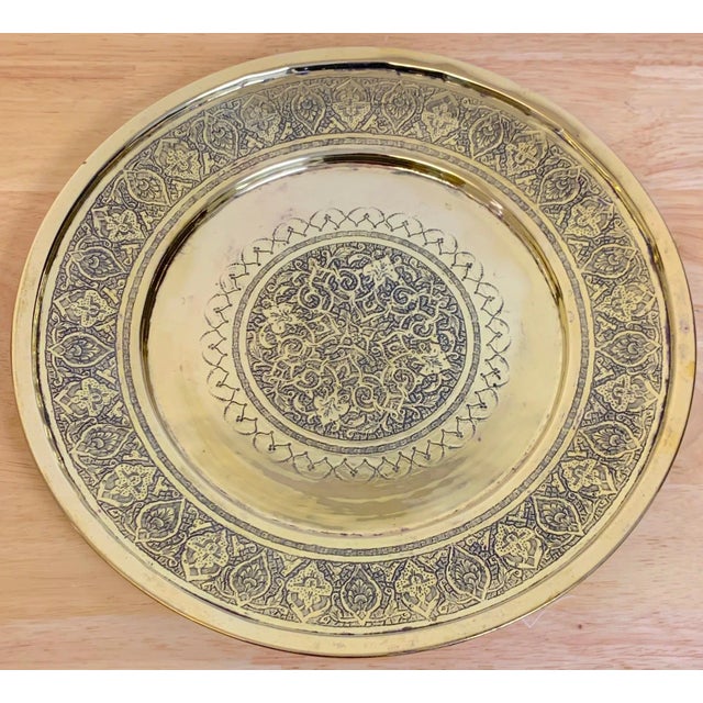 6 Late 19th-Century Anglo-Indian Engraved Brass Charger Plates India, C. 1880s For Sale - Image 9 of 10