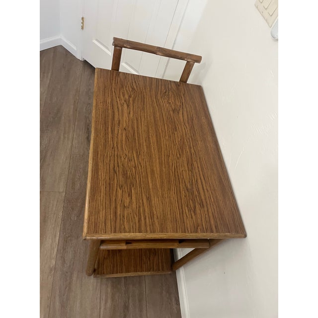 McGuire Style Vintage 1970s Hollywood Regency-Style Faux Bamboo and Rattan Rolling Bar Cart For Sale - Image 9 of 12