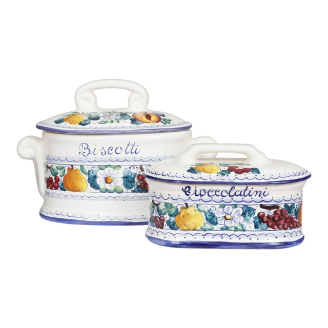 Italian Majolica Biscotti and Cioccolatini Jars, Set of 2 For Sale