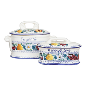 Italian Majolica Biscotti and Cioccolatini Jars, Set of 2