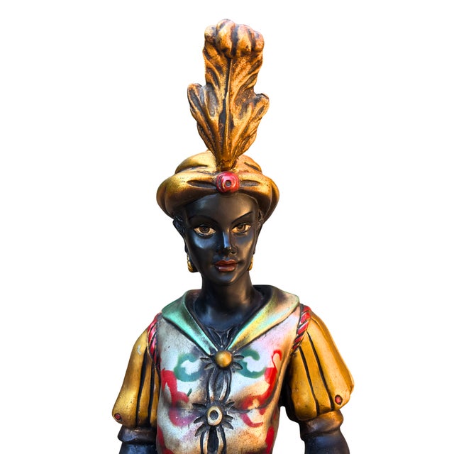 Wood Large Italian Moro Veneziano Blackamoor Figure with Shell Bowl, 1960 For Sale - Image 7 of 9