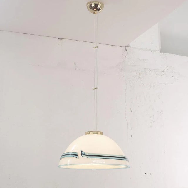 White Murano Glass Suspension Lamp with Turquoise and Black Hot Applications, 1980s For Sale - Image 3 of 12