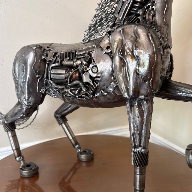 Mid-Century Modern Vintage Industrial Recycled Metal Horse Sculpture Signed For Sale - Image 3 of 11